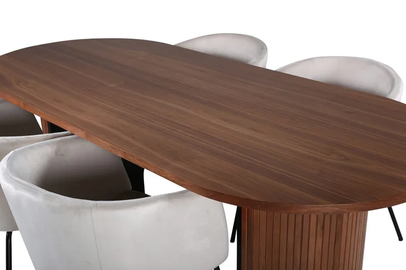 Bianca Oval Spisegruppe 200 cm med 4 Berit Spisestoler - valnøttfarget, beige og svart - Møbler - Bord - Spisegruppe