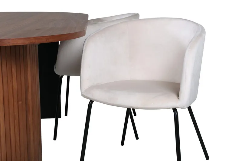 Bianca Oval Spisegruppe 200 cm med 4 Berit Spisestoler - valnøttfarget, beige og svart - Møbler - Bord - Spisegruppe