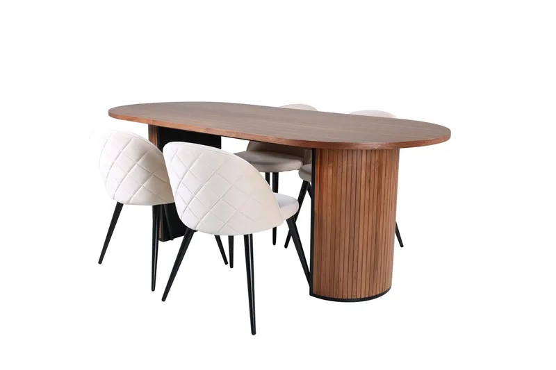 Bianca ovalt spisebord 200 cm med 4 Velvet Stitches spisestoler - Møbler - Bord - Spisegruppe