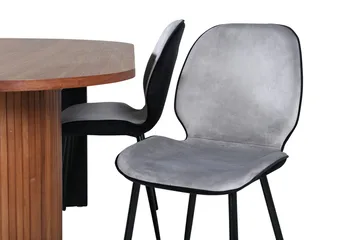 Bianca ovalt spisebordsett 200 cm med 4 Emma spisestoler - valnøttfarget, lysegrå, svart - Møbler - Bord - Spisegruppe