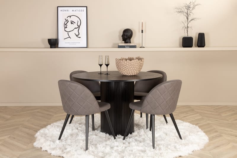 Bianca rundt spisebord med 4 stk. Velvet spisestoler