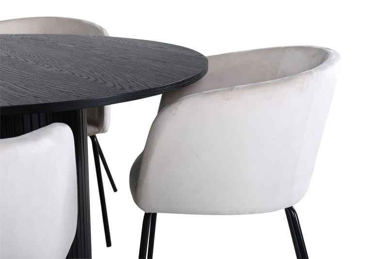 Bianca spisebord 110 cm rundt med 4 Berit armstoler i fløyel med armlener - Møbler - Bord - Spisegruppe