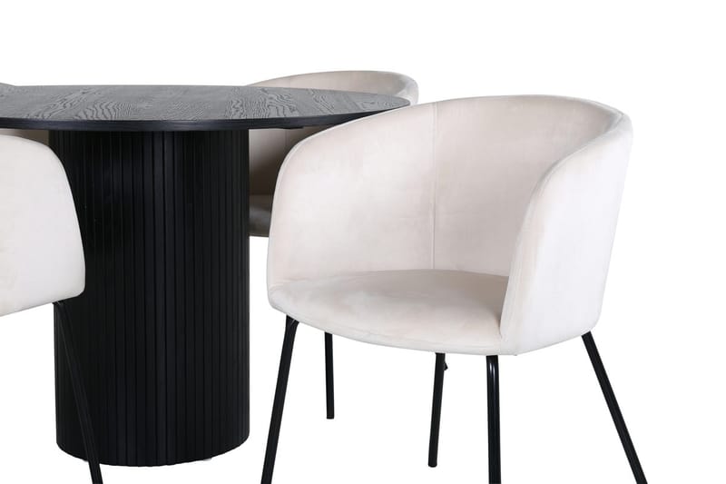 Bianca spisebord 110 cm rundt med 4 Berit armstoler i fløyel med armlener - Møbler - Bord - Spisegruppe