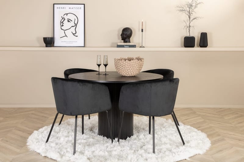 Bianca Spisebord 110 cm Rundt med 4 Berit Armstoler med armlener