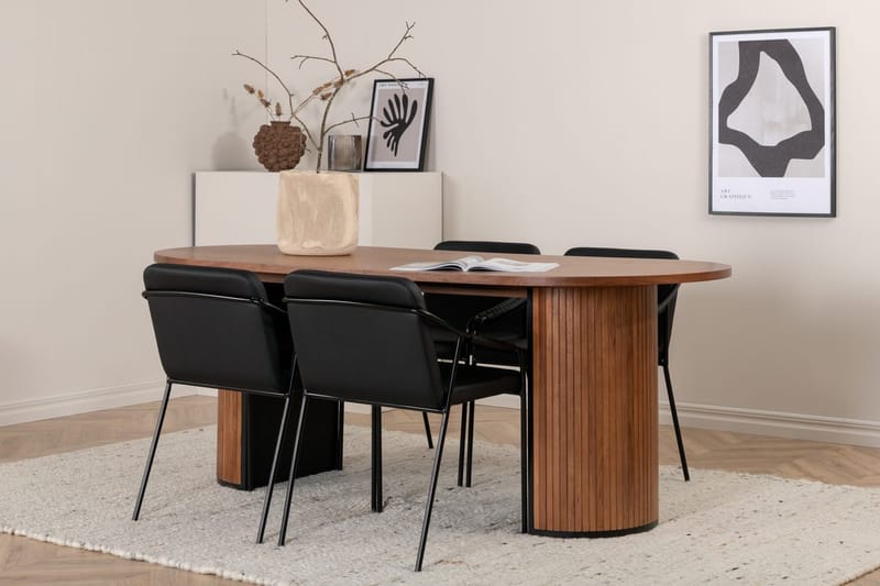 Bianca Spisebord 200 cm Ovalt med 4 Tvista Barstoler