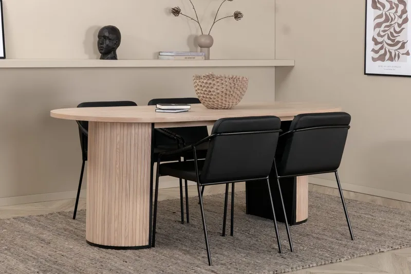 Bianca Spisebord 200 cm Ovalt med 4 Tvista Barstoler