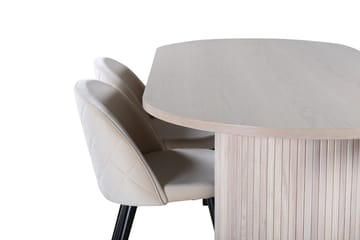 Bianca spisebord 200 cm ovalt med 4 Velvet Stitches spisestoler - Møbler - Bord - Spisegruppe