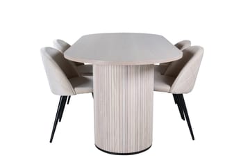 Bianca spisebord 200 cm ovalt med 4 Velvet Stitches spisestoler - Møbler - Bord - Spisegruppe