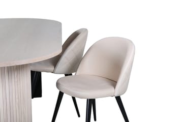 Bianca spisebord 200 cm ovalt med 4 Velvet Stitches spisestoler - Møbler - Bord - Spisegruppe