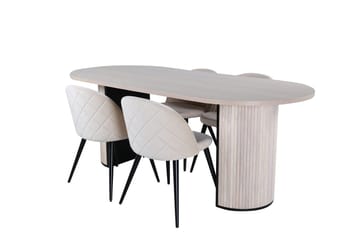 Bianca spisebord 200 cm ovalt med 4 Velvet Stitches spisestoler - Møbler - Bord - Spisegruppe