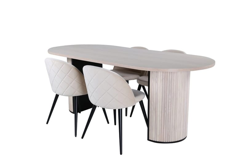 Bianca spisebord 200 cm ovalt med 4 Velvet Stitches spisestoler - Møbler - Bord - Spisegruppe