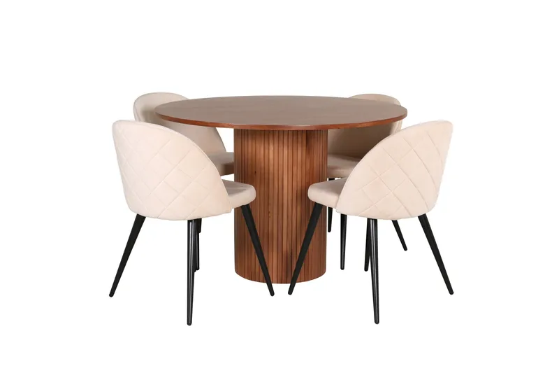 Bianca Spisegruppe 110 cm Rund med 4 Velvet Stoler, Beige