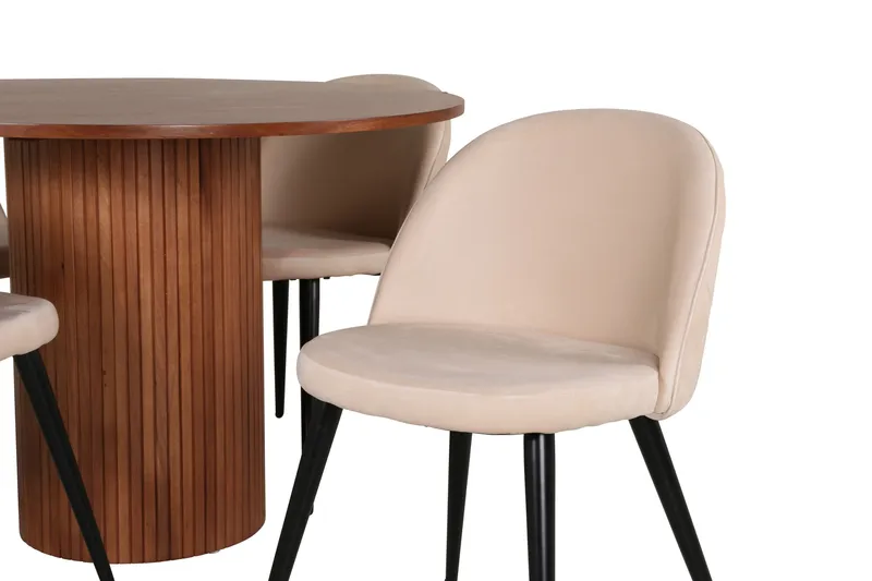 Bianca Spisegruppe 110 cm Rund med 4 Velvet Stoler - Beige - Møbler - Bord - Spisegruppe