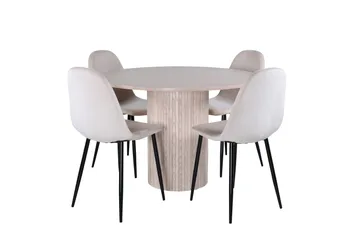 Bianca Spisegruppe 110 cm Rund med 4 Polar Stoler - Beige - Møbler - Bord - Spisegruppe