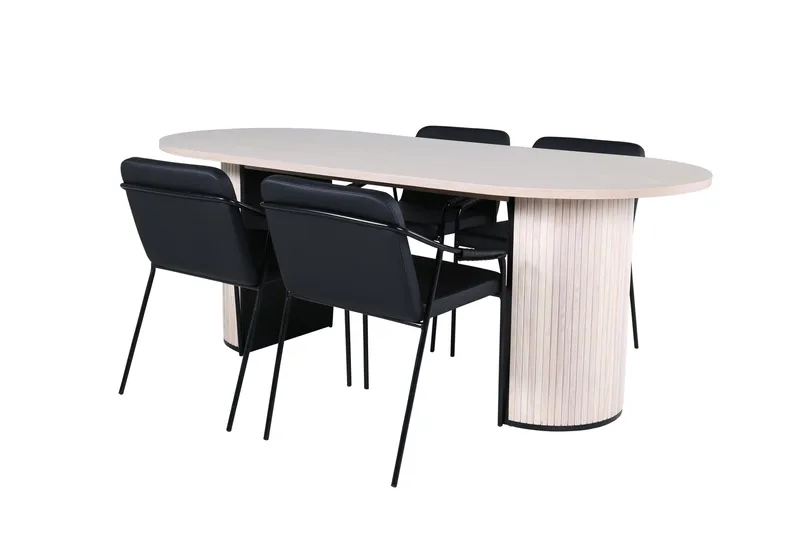 Bianca Spisegruppe 200 cm Oval med 4 Tvista Stoler, Sort