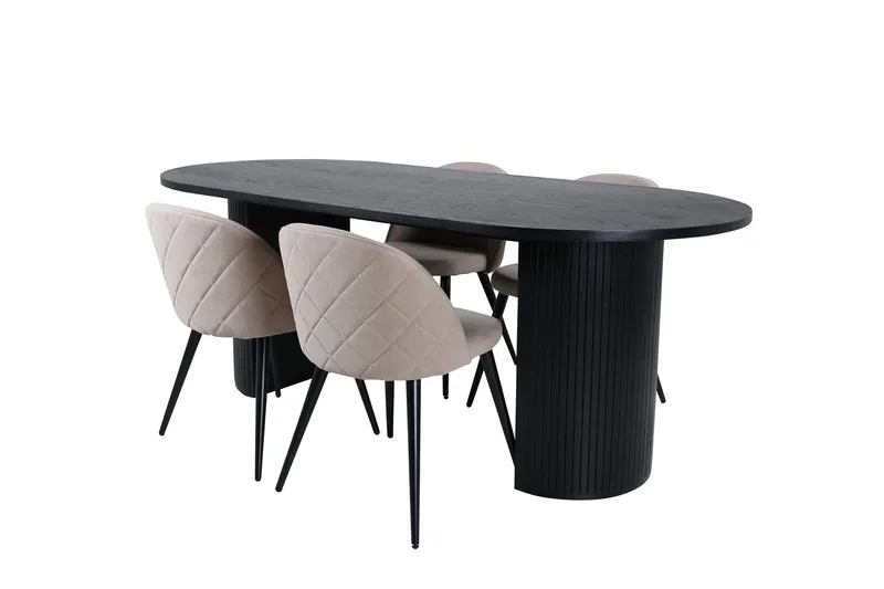 Bianca Spisegruppe 200 cm Oval med 4 Velvet Stoler, Beige