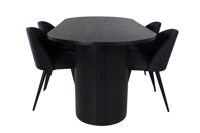 Bianca Spisegruppe 200 cm Oval med 4 Velvet Stoler, Sort