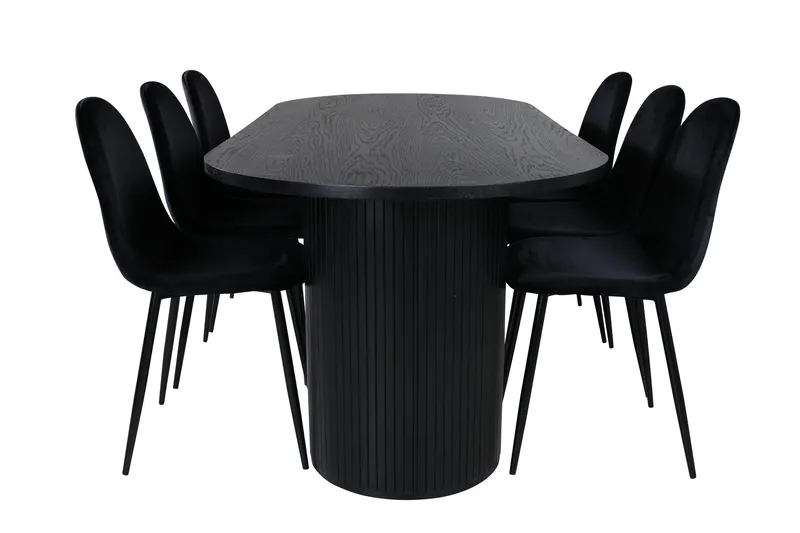 Bianca Spisegruppe 200 cm Oval med 6 Polar Stoler, Sort