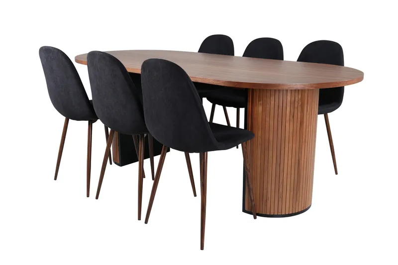 Bianca Spisegruppe 200 cm Oval med 6 Polar Stoler, Sort
