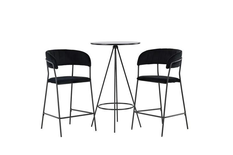 Bistro Spisegruppe 60 cm Rund med 2 Lui Stoler, Sort