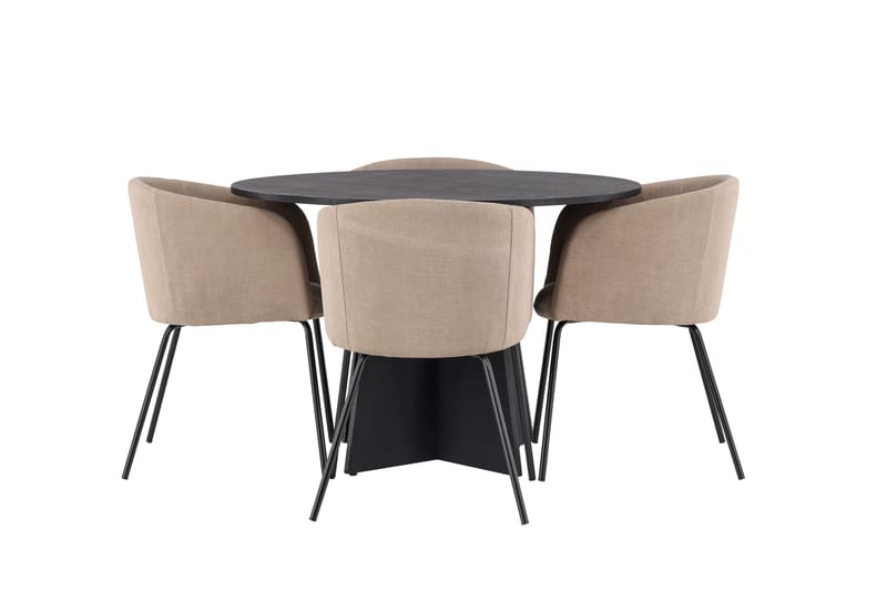 Bootcut Matgruppe 110 cm Rund med 4 Berit stoler, Beige