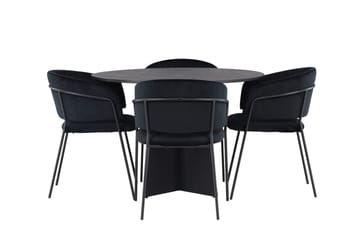 Bootcut Matgruppe 110 cm Rund med 4 Selma Stoler - Sort - Møbler - Bord - Spisegruppe