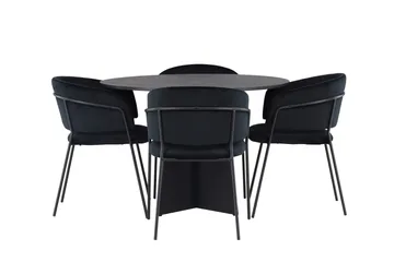Bootcut Matgruppe 110 cm Rund med 4 Selma Stoler - Sort - Møbler - Bord - Spisegruppe