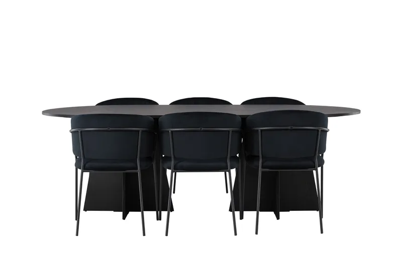 Bootcut Matgruppe 230 cm Oval med 6 Selma Stoler, Sort