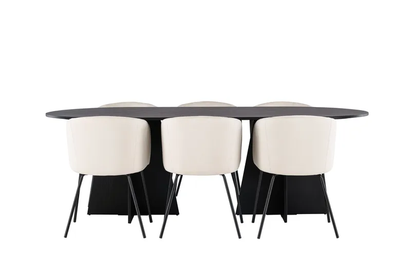 Bootcut Matgruppe 230 cm Rektangulær med 6 Berit stoler, Beige