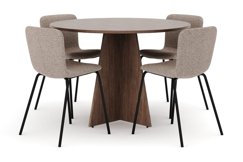Bootcut Rundt Lite Spisebord i Valnøtt 110 cm med 4 Katy Spisestoler