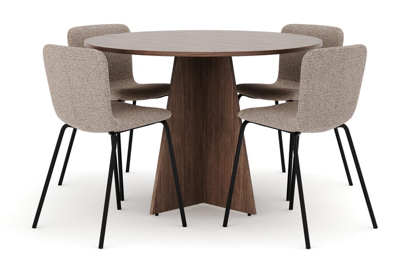 Bootcut Rundt Lite Spisebord i Valnøtt 110 cm med 4 Katy Spisestoler