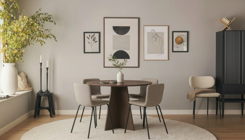 Bootcut Rundt Lite Spisebord i Valnøtt 110 cm med 4 Katy Spisestoler - Møbler - Bord - Spisegruppe