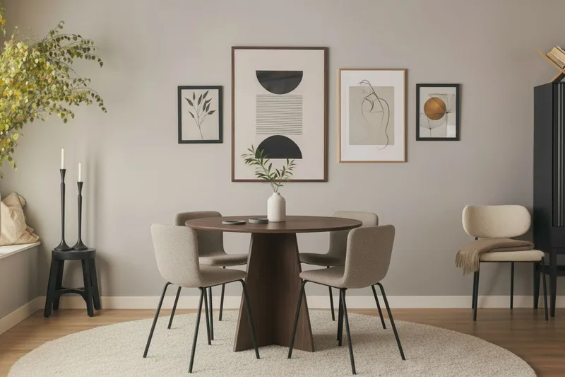 Bootcut Rundt Lite Spisebord i Valnøtt 110 cm med 4 Katy Spisestoler - Møbler - Bord - Spisegruppe