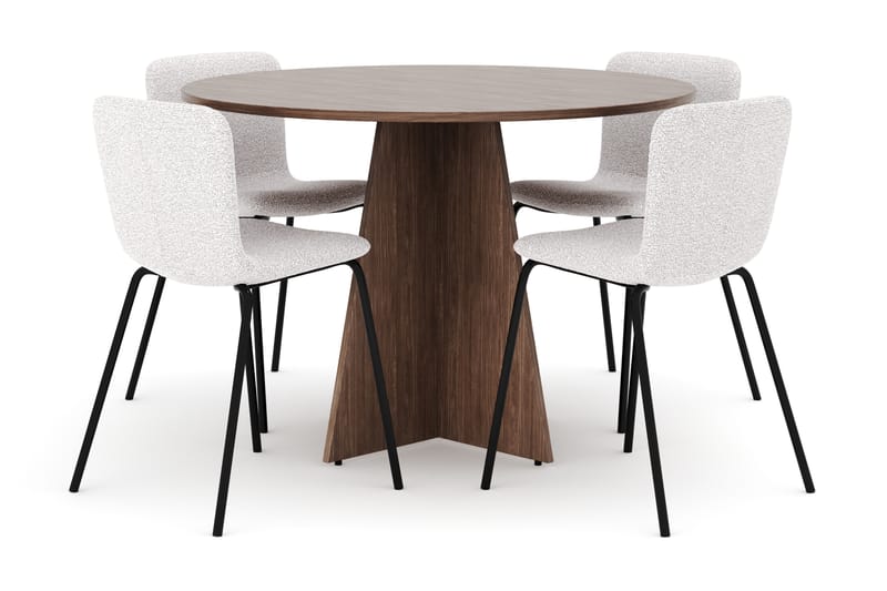Bootcut Rundt Lite Spisebord i Valnøtt 110 cm med 4 Katy Spisestoler