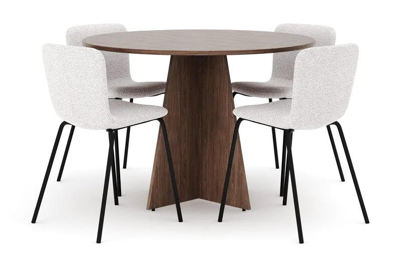 Bootcut Rundt Lite Spisebord i Valnøtt 110 cm med 4 Katy Spisestoler