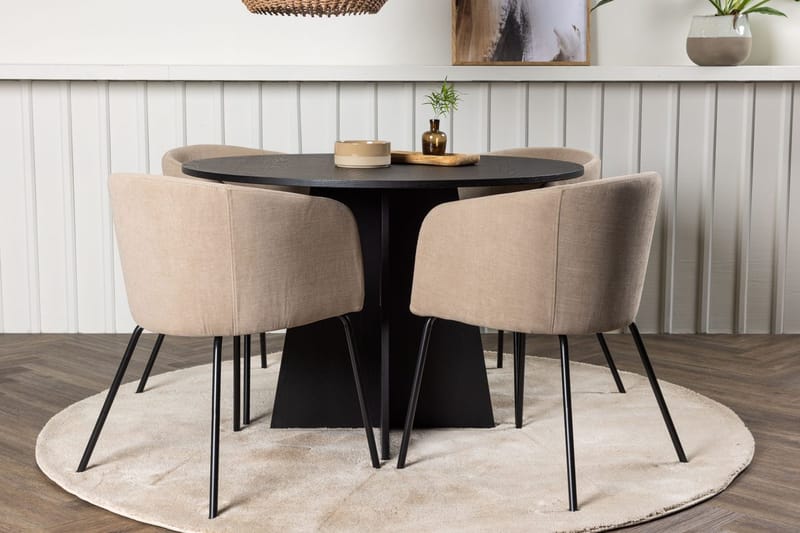 Bootcut spisebord 110 cm rundt med 4 Berit karmstoler med armlener
