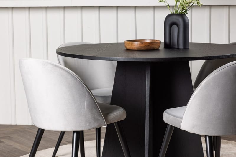 Bootcut spisebord 110 cm rundt med 4 Velvet kjøkkenstoler i fløyel - Møbler - Bord - Spisegruppe