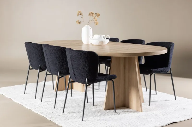 Bootcut Spisebord 230x115 cm med 6 Modesto Spisestoler