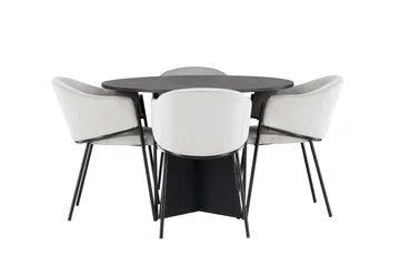 Bootcut Spisegruppe 110 cm Rund med 4 Evelina Stoler - Sort - Møbler - Bord - Spisegruppe