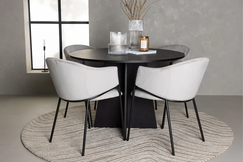 Bootcut Spisegruppe 110 cm Rund med 4 Evelina Stoler - Sort - Møbler - Bord - Spisegruppe