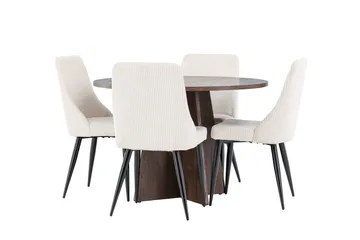 Bootcut Spisegruppe 110 cm Rund med 4 Leone stoler - Mocca/Beige - Møbler - Bord - Spisegruppe