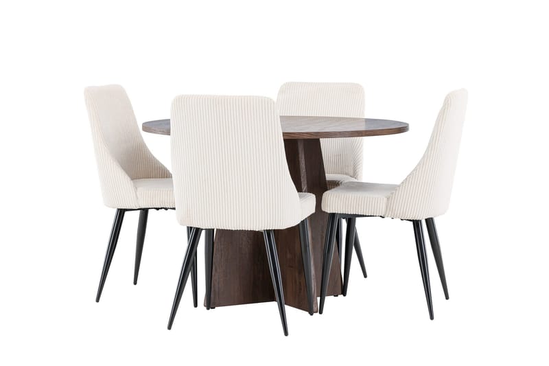 Bootcut Spisegruppe 110 cm Rund med 4 Leone stoler - Mocca/Beige - Møbler - Bord - Spisegruppe