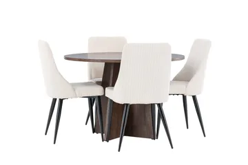 Bootcut Spisegruppe 110 cm Rund med 4 Leone stoler - Mocca/Beige - Møbler - Bord - Spisegruppe