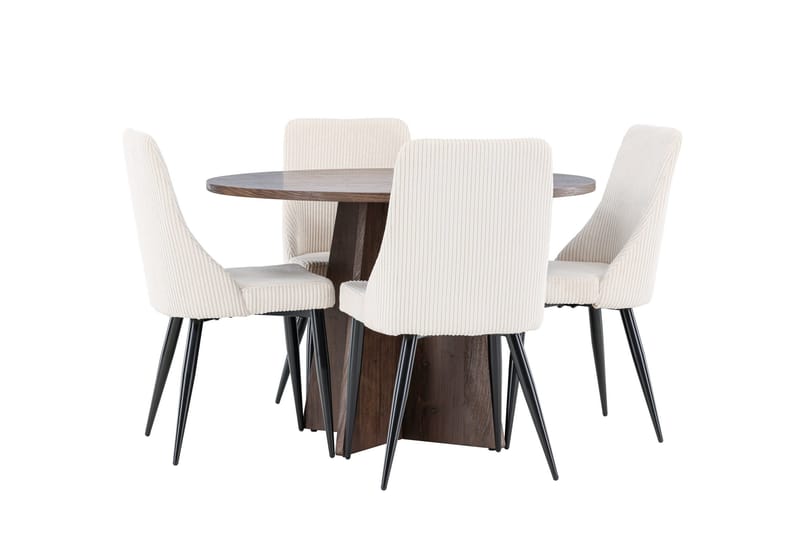 Bootcut Spisegruppe 110 cm Rund med 4 Leone stoler - Mocca/Beige - Møbler - Bord - Spisegruppe