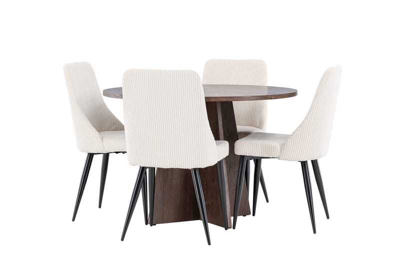 Bootcut Spisegruppe 110 cm Rund med 4 Leone stoler - Mocca/Beige - Møbler - Bord - Spisegruppe
