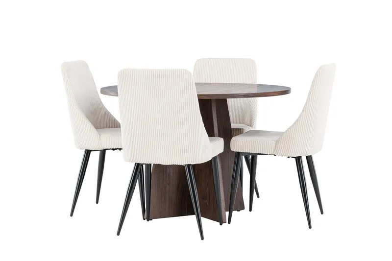 Bootcut Spisegruppe 110 cm Rund med 4 Leone stoler, Mocca/Beige