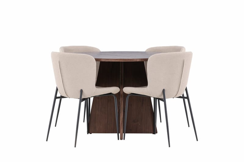 Bootcut Spisegruppe 110 cm Rund med 4 Modesto stoler - Mocca/Beige - Møbler - Bord - Spisegruppe
