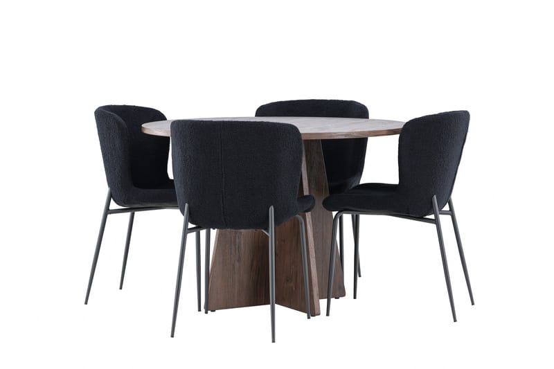 Bootcut Spisegruppe 110 cm Rund med 4 Modesto stoler, Mocca/Svart