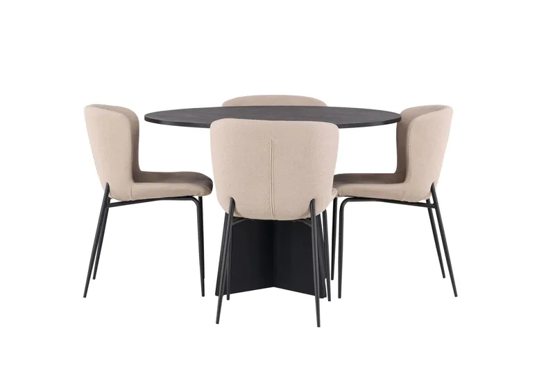 Bootcut Spisegruppe 110 cm Rund med 4 Modesto Stoler, Sort