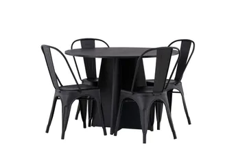 Bootcut Spisegruppe 110 cm Rund med 4 Tempe Stoler - Svart - Møbler - Bord - Spisegruppe